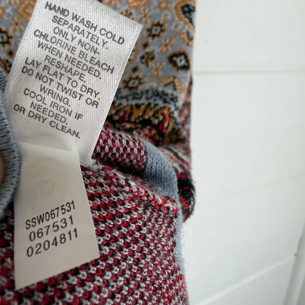 J Jill Large Linen Cotton Knit Sweater 3/4‎ Sleeve Boho Lagenlook Geometric